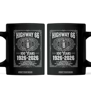 Historic Mother Road Highway 66 Coffee Mug Centennial 1926-2026 Classic Gas Pump Filigree Graphic TS02 Black Print Your Wear
