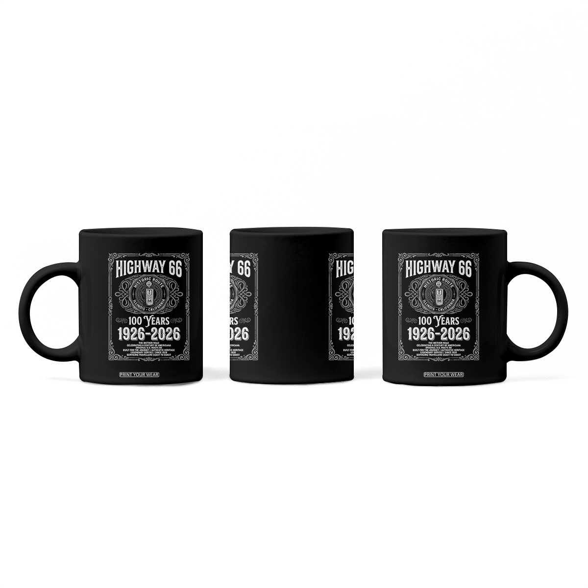 Historic Mother Road Highway 66 Coffee Mug Centennial 1926-2026 Classic Gas Pump Filigree Graphic TS02 Print Your Wear