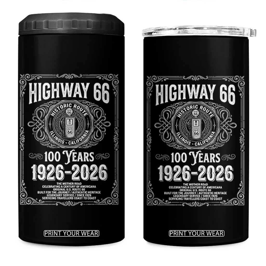 Historic Mother Road Highway 66 4 in 1 Can Cooler Tumbler Centennial 1926-2026 Classic Gas Pump Filigree Graphic TS02 One Size: 16 oz Black Print Your Wear