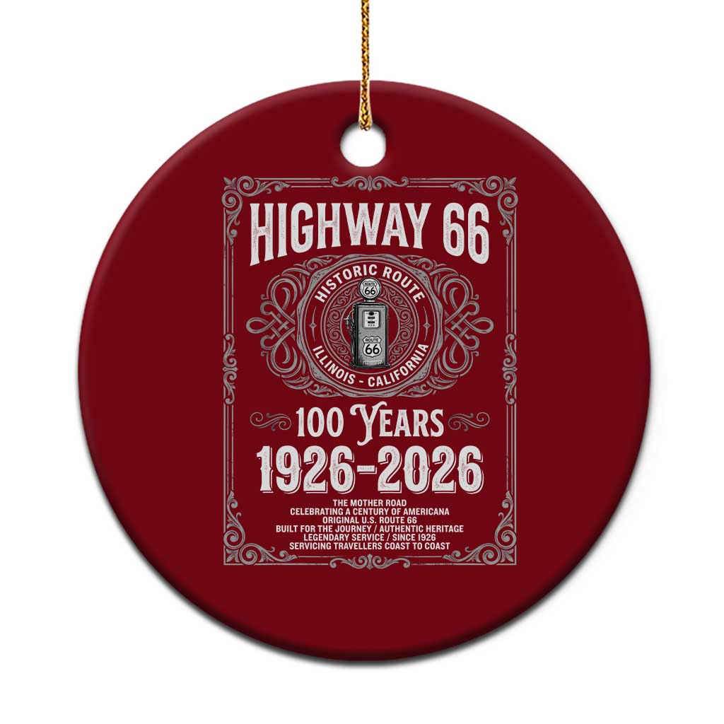 Historic Mother Road Highway 66 Ceramic Ornament Centennial 1926-2026 Classic Gas Pump Filigree Graphic TS02 1pc Red Print Your Wear