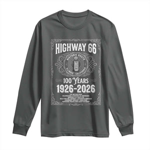 Historic Mother Road Highway 66 Long Sleeve Shirt Centennial 1926-2026 Classic Gas Pump Filigree Graphic TS02 Dark Heather Print Your Wear