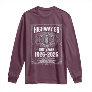 Historic Mother Road Highway 66 Long Sleeve Shirt Centennial 1926-2026 Classic Gas Pump Filigree Graphic TS02 Maroon Print Your Wear