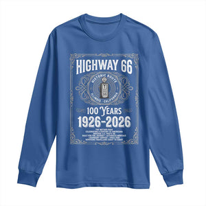 Historic Mother Road Highway 66 Long Sleeve Shirt Centennial 1926-2026 Classic Gas Pump Filigree Graphic TS02 Royal Blue Print Your Wear