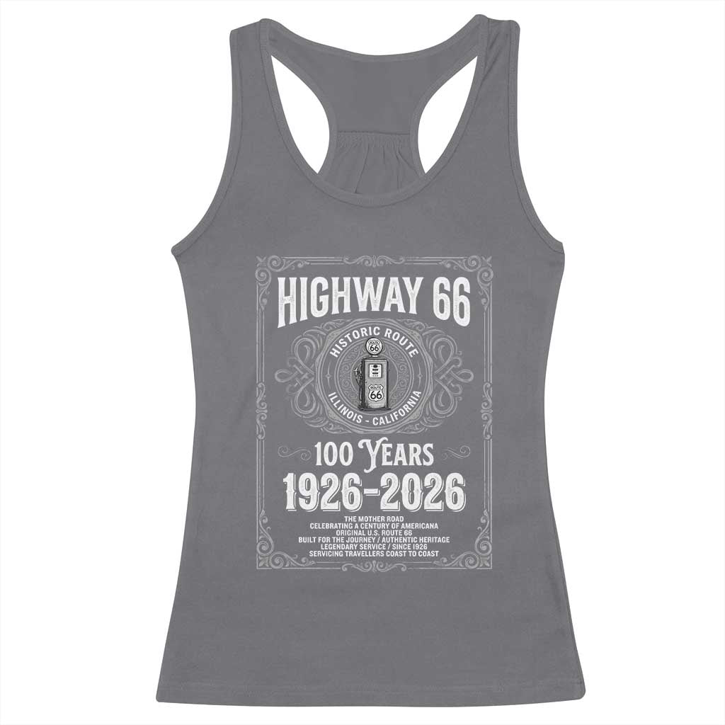 Historic Mother Road Highway 66 Racerback Tank Top Centennial 1926-2026 Classic Gas Pump Filigree Graphic TS02 Charcoal Print Your Wear