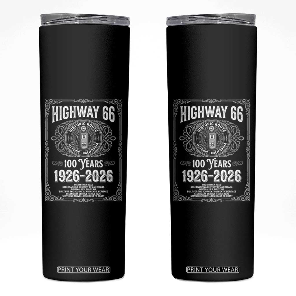 Historic Mother Road Highway 66 Skinny Tumbler Centennial 1926-2026 Classic Gas Pump Filigree Graphic TS02 Black Print Your Wear