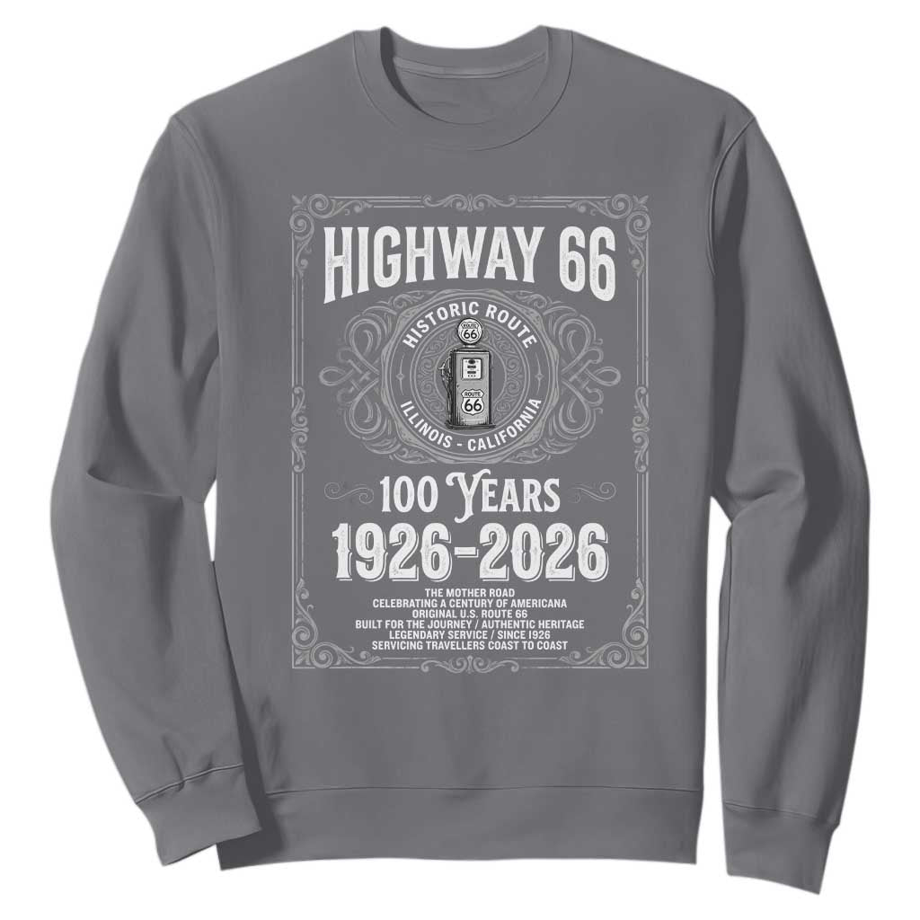 Historic Mother Road Highway 66 Sweatshirt Centennial 1926-2026 Classic Gas Pump Filigree Graphic TS02 Charcoal Print Your Wear