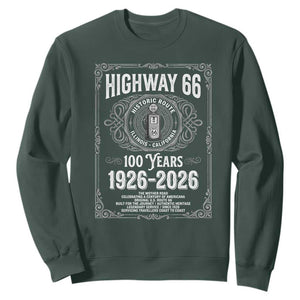Historic Mother Road Highway 66 Sweatshirt Centennial 1926-2026 Classic Gas Pump Filigree Graphic TS02 Dark Forest Green Print Your Wear