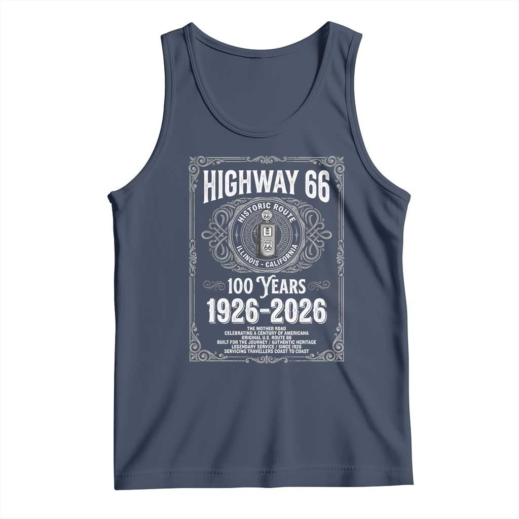 Historic Mother Road Highway 66 Tank Top Centennial 1926-2026 Classic Gas Pump Filigree Graphic TS02 Navy Print Your Wear