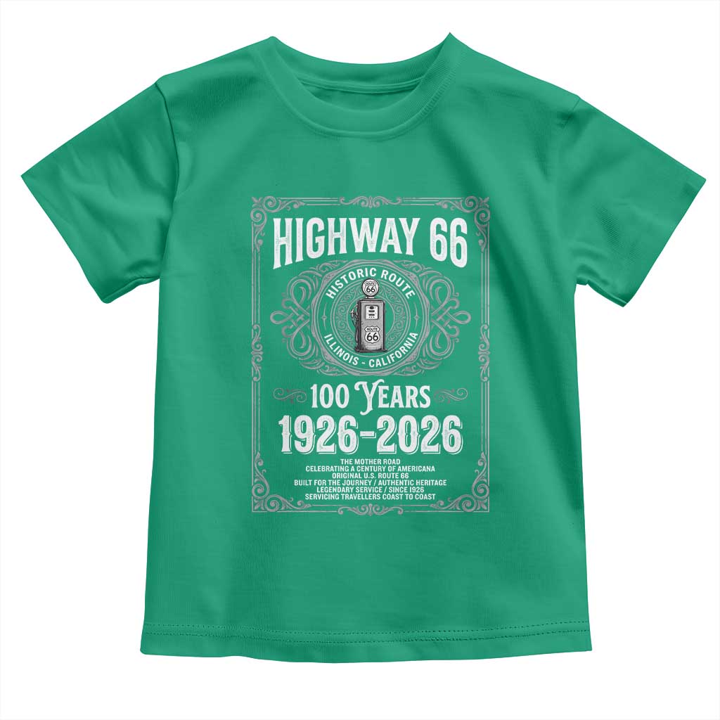 Historic Mother Road Highway 66 Toddler T Shirt Centennial 1926-2026 Classic Gas Pump Filigree Graphic TS02 Irish Green Print Your Wear