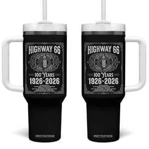 Historic Mother Road Highway 66 Tumbler With Handle Centennial 1926-2026 Classic Gas Pump Filigree Graphic TS02 One Size: 40 oz Black Print Your Wear
