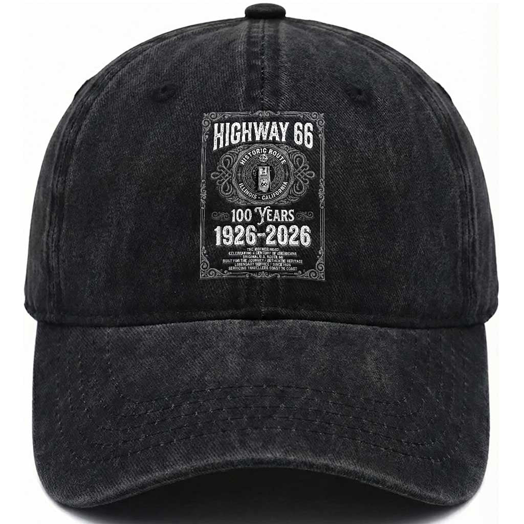 Historic Mother Road Highway 66 Washed Cotton Baseball Cap Centennial 1926-2026 Classic Gas Pump Filigree Graphic TS02 Print Your Wear