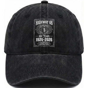 Historic Mother Road Highway 66 Washed Cotton Baseball Cap Centennial 1926-2026 Classic Gas Pump Filigree Graphic TS02 Print Your Wear