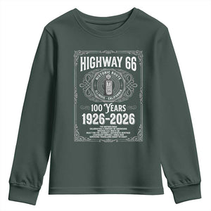 Historic Mother Road Highway 66 Youth Sweatshirt Centennial 1926-2026 Classic Gas Pump Filigree Graphic TS02 Dark Forest Green Print Your Wear