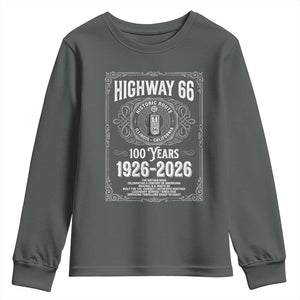 Historic Mother Road Highway 66 Youth Sweatshirt Centennial 1926-2026 Classic Gas Pump Filigree Graphic TS02 Dark Heather Print Your Wear