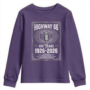 Historic Mother Road Highway 66 Youth Sweatshirt Centennial 1926-2026 Classic Gas Pump Filigree Graphic TS02 Purple Print Your Wear