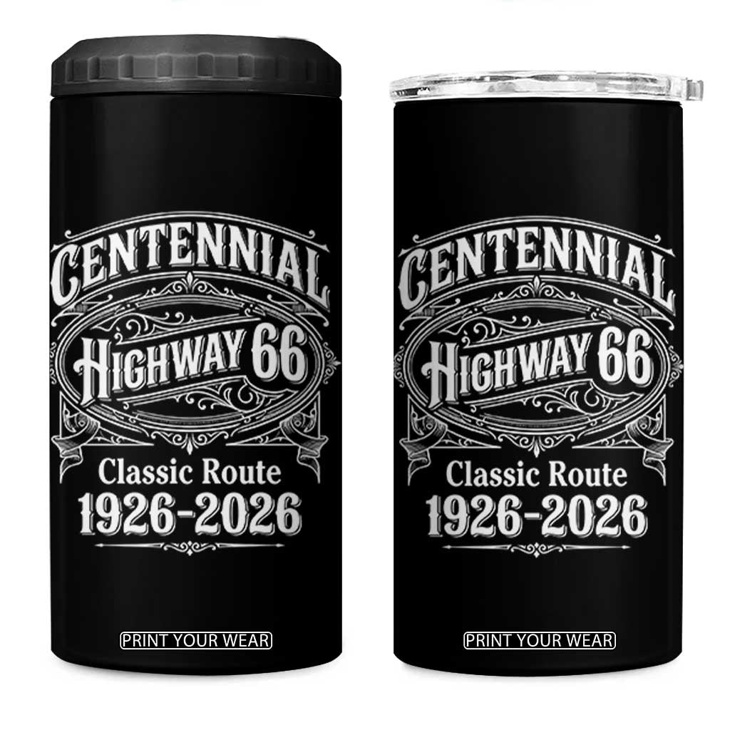 America Highway 66 Centennial 1926-2026 Classic Route 4 in 1 Can Cooler Tumbler Vintage The Mother Road Victorian Filigree Graphic TS02 One Size: 16 oz Black Print Your Wear