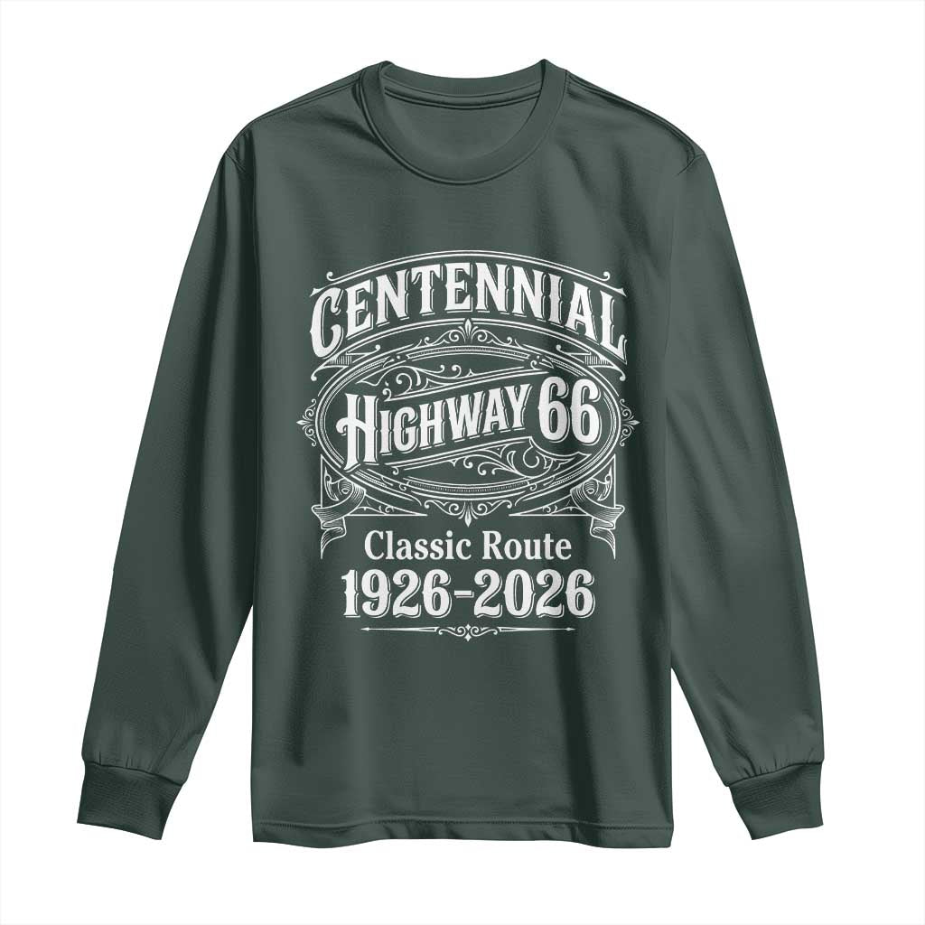 America Highway 66 Centennial 1926-2026 Classic Route Long Sleeve Shirt Vintage The Mother Road Victorian Filigree Graphic TS02 Dark Forest Green Print Your Wear