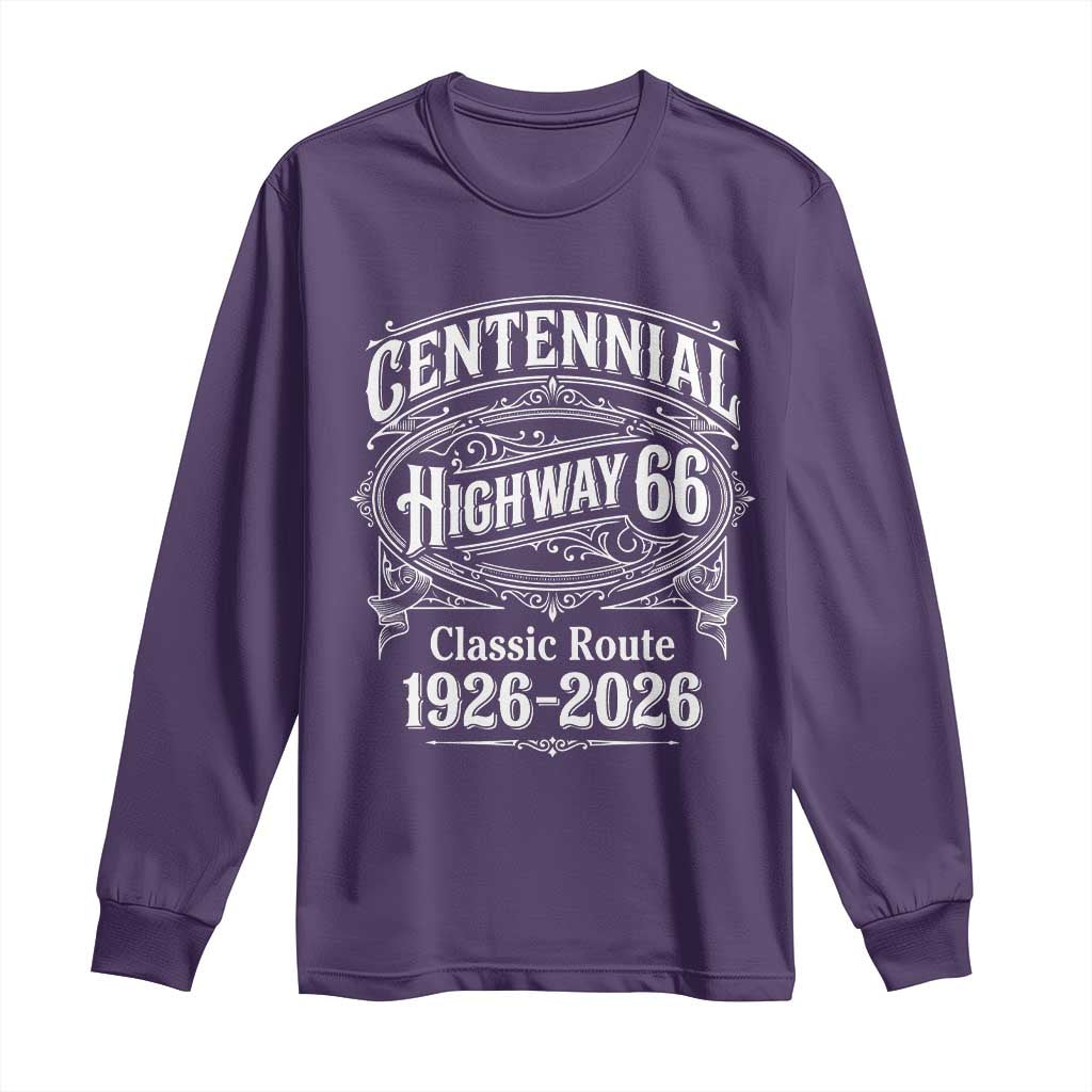 America Highway 66 Centennial 1926-2026 Classic Route Long Sleeve Shirt Vintage The Mother Road Victorian Filigree Graphic TS02 Purple Print Your Wear