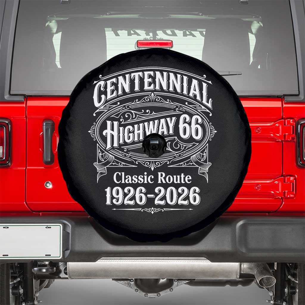 America Highway 66 Centennial 1926-2026 Classic Route Spare Tire Cover Vintage The Mother Road Victorian Filigree Graphic TS02 Black Print Your Wear