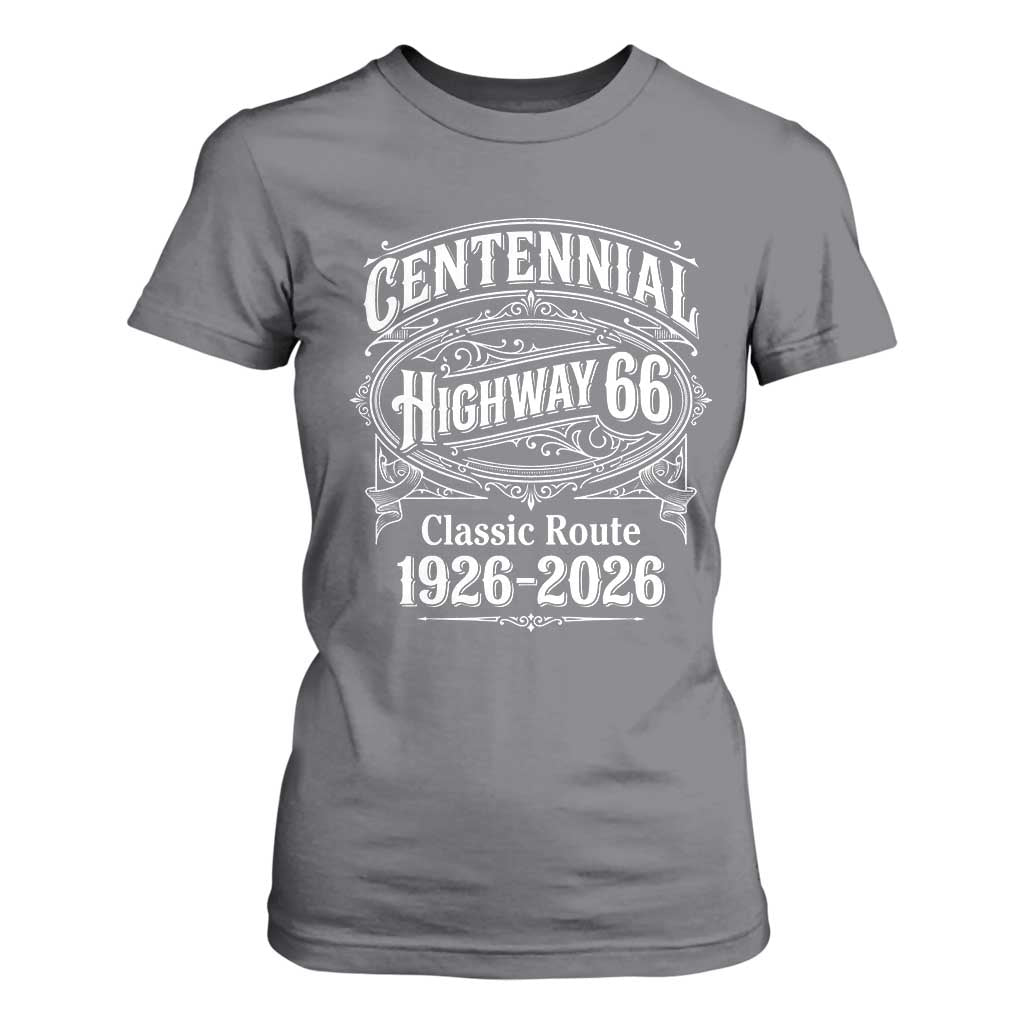 America Highway 66 Centennial 1926-2026 Classic Route T Shirt For Women Vintage The Mother Road Victorian Filigree Graphic TS02 Charcoal Print Your Wear