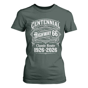 America Highway 66 Centennial 1926-2026 Classic Route T Shirt For Women Vintage The Mother Road Victorian Filigree Graphic TS02 Dark Forest Green Print Your Wear