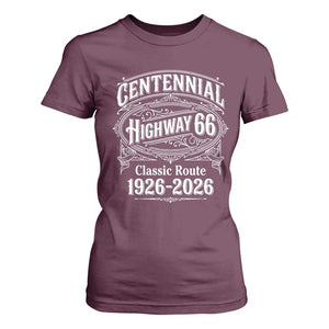 America Highway 66 Centennial 1926-2026 Classic Route T Shirt For Women Vintage The Mother Road Victorian Filigree Graphic TS02 Maroon Print Your Wear