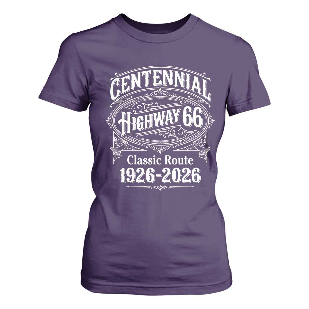 America Highway 66 Centennial 1926-2026 Classic Route T Shirt For Women Vintage The Mother Road Victorian Filigree Graphic TS02 Purple Print Your Wear