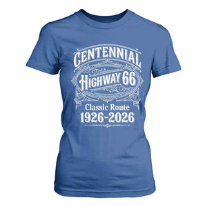 America Highway 66 Centennial 1926-2026 Classic Route T Shirt For Women Vintage The Mother Road Victorian Filigree Graphic TS02 Royal Blue Print Your Wear