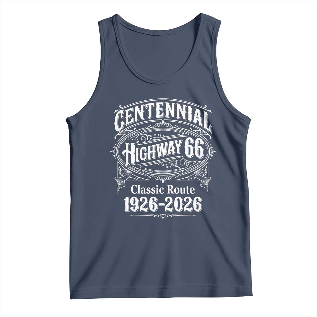 America Highway 66 Centennial 1926-2026 Classic Route Tank Top Vintage The Mother Road Victorian Filigree Graphic TS02 Navy Print Your Wear