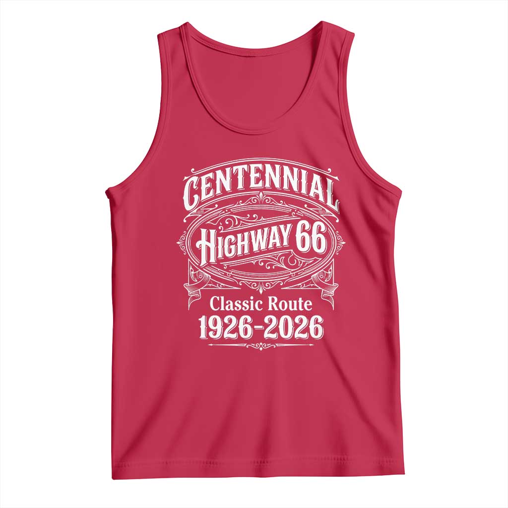 America Highway 66 Centennial 1926-2026 Classic Route Tank Top Vintage The Mother Road Victorian Filigree Graphic TS02 Red Print Your Wear