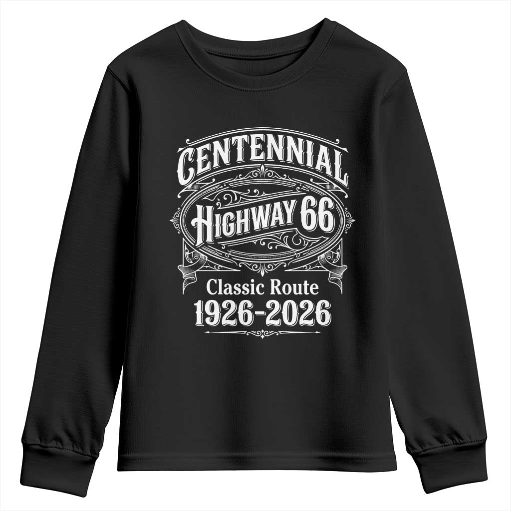America Highway 66 Centennial 1926-2026 Classic Route Youth Sweatshirt Vintage The Mother Road Victorian Filigree Graphic TS02 Black Print Your Wear