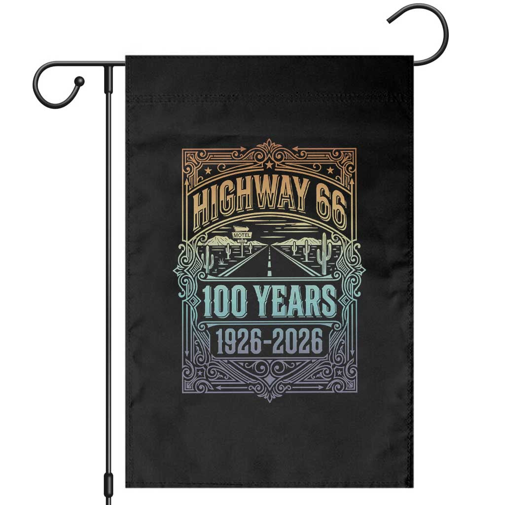 America Highway 66 100 Years Centennial 1926-2026 Garden Flag Retro Desert Horizon The Mother Road Colorful Graphic TS02 Black Print Your Wear