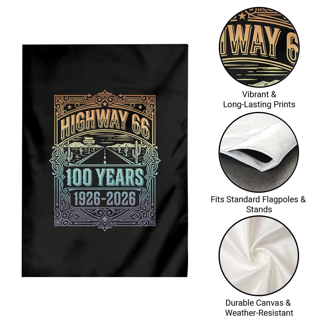 America Highway 66 100 Years Centennial 1926-2026 Garden Flag Retro Desert Horizon The Mother Road Colorful Graphic TS02 Print Your Wear