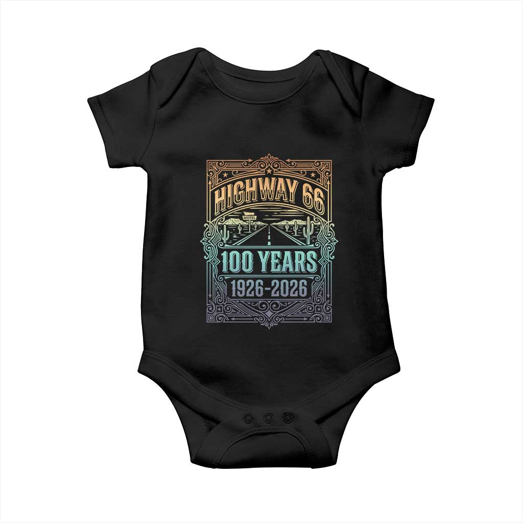 America Highway 66 100 Years Centennial 1926-2026 Baby Onesie Retro Desert Horizon The Mother Road Colorful Graphic TS02 Black Print Your Wear