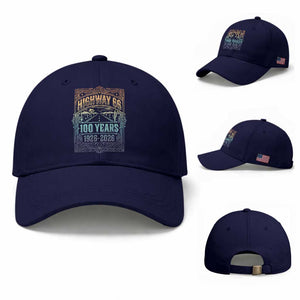 America Highway 66 100 Years Centennial 1926-2026 Baseball Cap Retro Desert Horizon The Mother Road Colorful Graphic TS02 Baseball Cap Universal Fit Dark Blue Print Your Wear