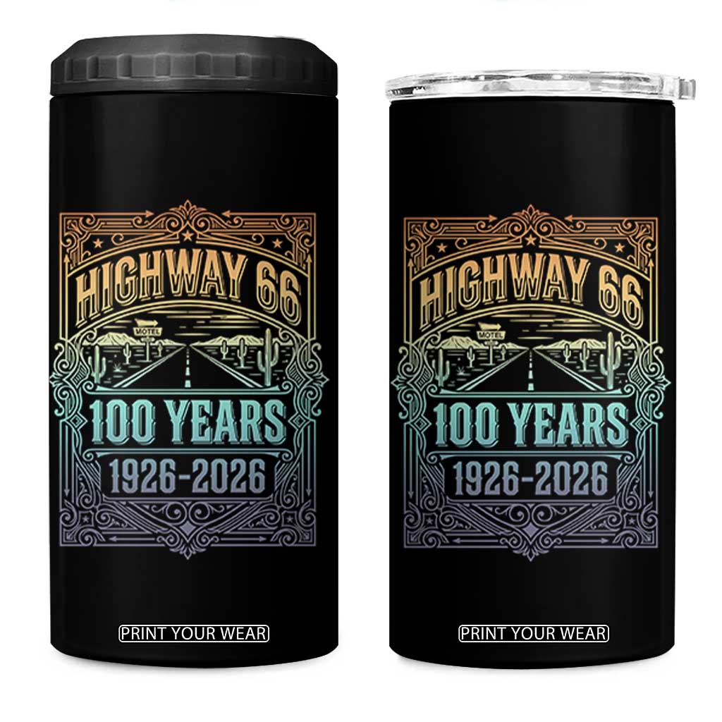 America Highway 66 100 Years Centennial 1926-2026 4 in 1 Can Cooler Tumbler Retro Desert Horizon The Mother Road Colorful Graphic TS02 One Size: 16 oz Black Print Your Wear