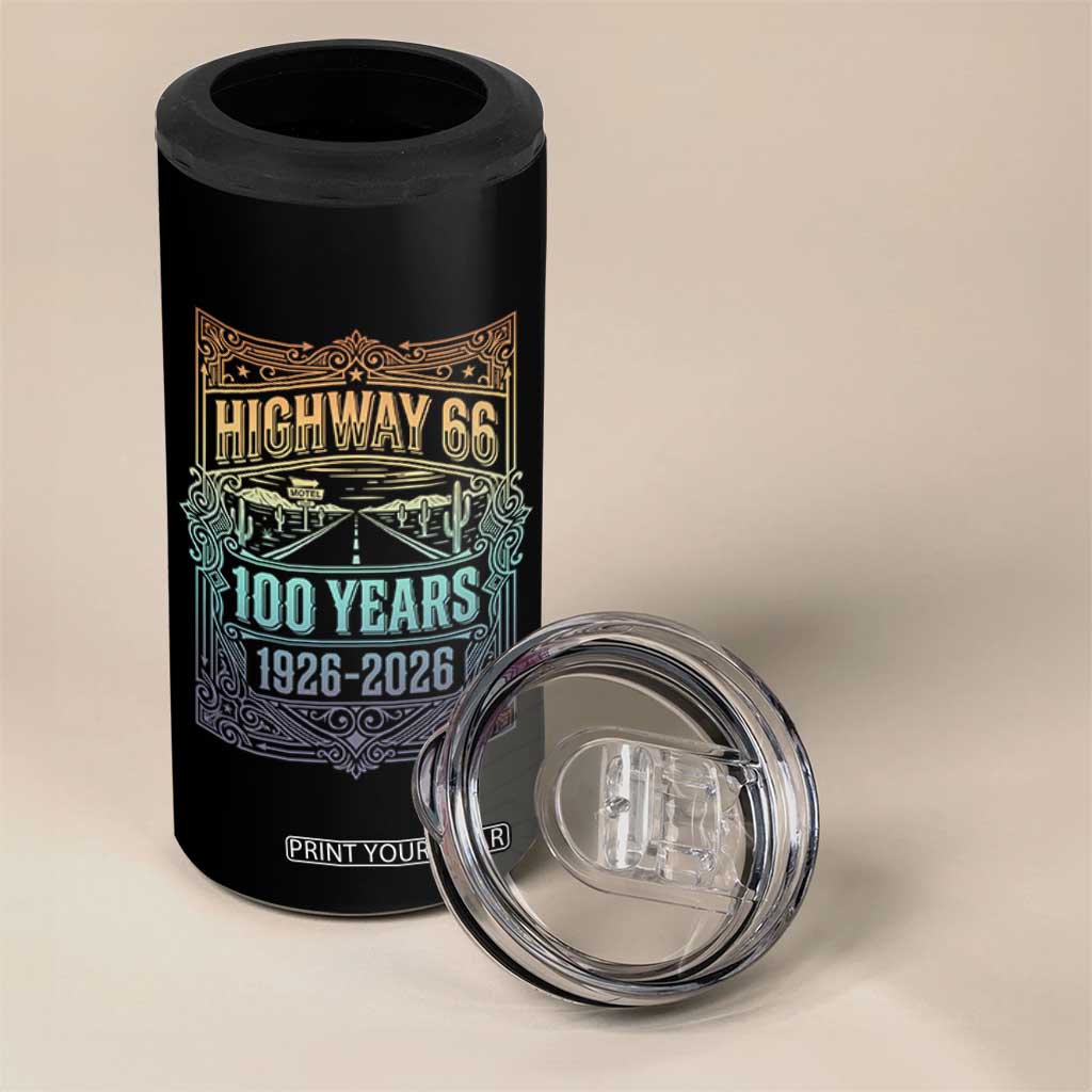 America Highway 66 100 Years Centennial 1926-2026 4 in 1 Can Cooler Tumbler Retro Desert Horizon The Mother Road Colorful Graphic TS02 Print Your Wear