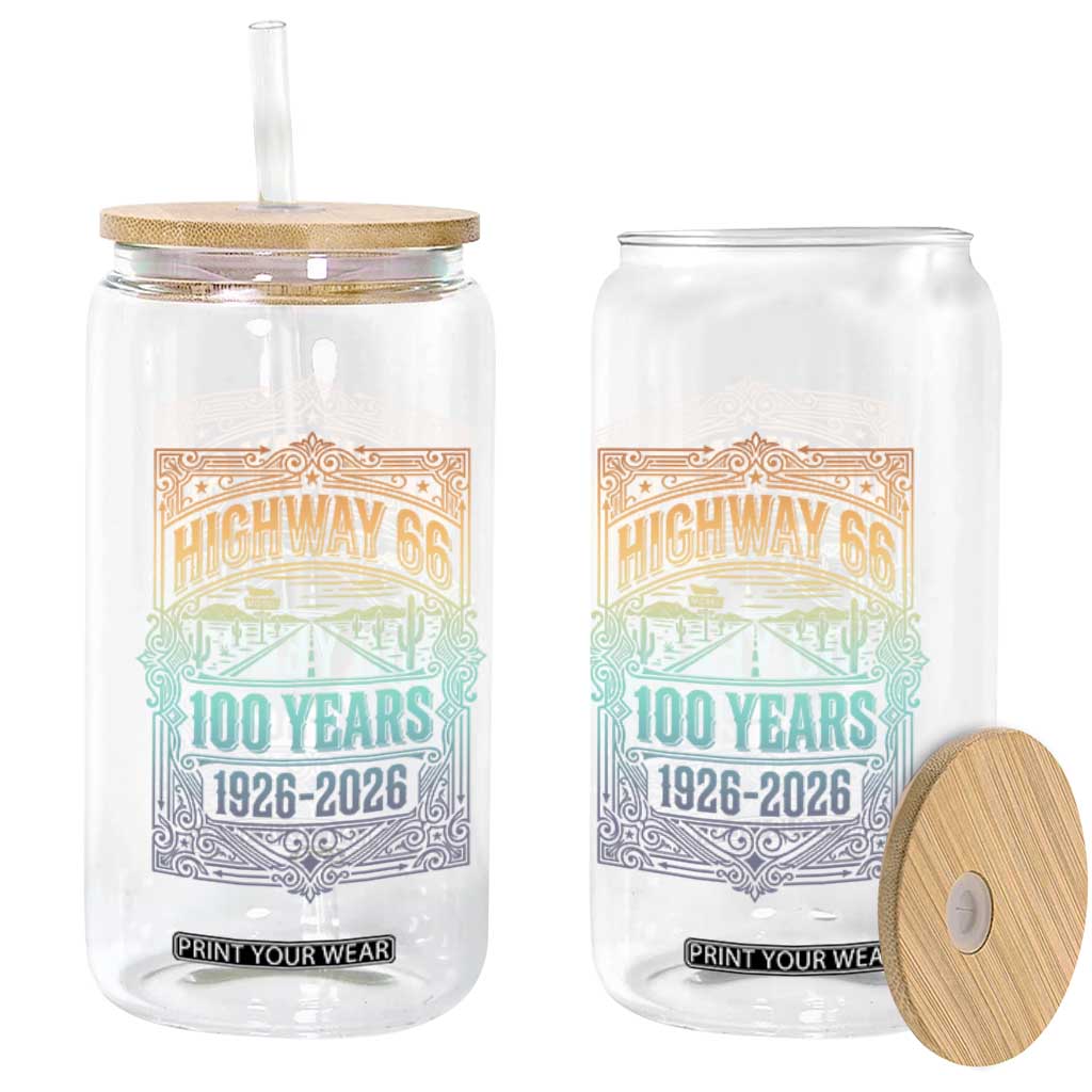 America Highway 66 100 Years Centennial 1926-2026 Glass Can Retro Desert Horizon The Mother Road Colorful Graphic TS02 Print Your Wear