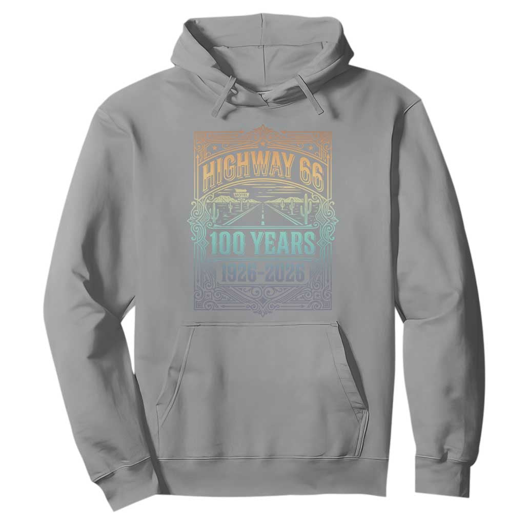 America Highway 66 100 Years Centennial 1926-2026 Hoodie Retro Desert Horizon The Mother Road Colorful Graphic TS02 Sport Gray Print Your Wear
