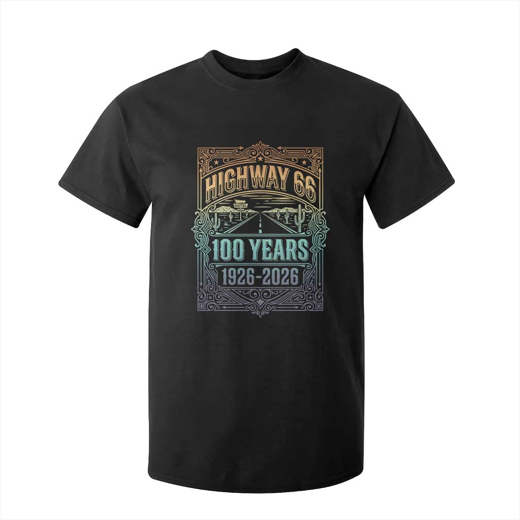 America Highway 66 100 Years Centennial 1926-2026 T Shirt For Kid Retro Desert Horizon The Mother Road Colorful Graphic TS02 Black Print Your Wear
