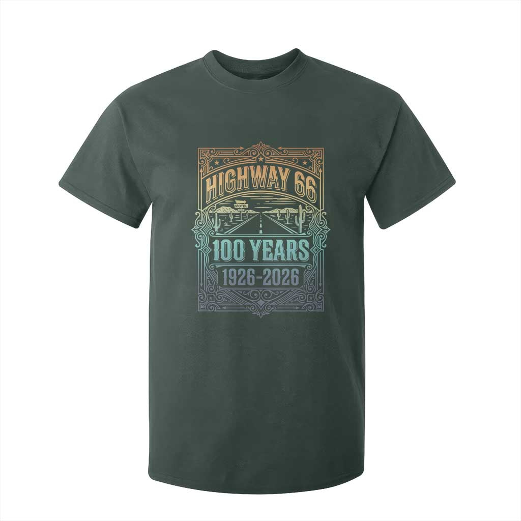 America Highway 66 100 Years Centennial 1926-2026 T Shirt For Kid Retro Desert Horizon The Mother Road Colorful Graphic TS02 Dark Forest Green Print Your Wear