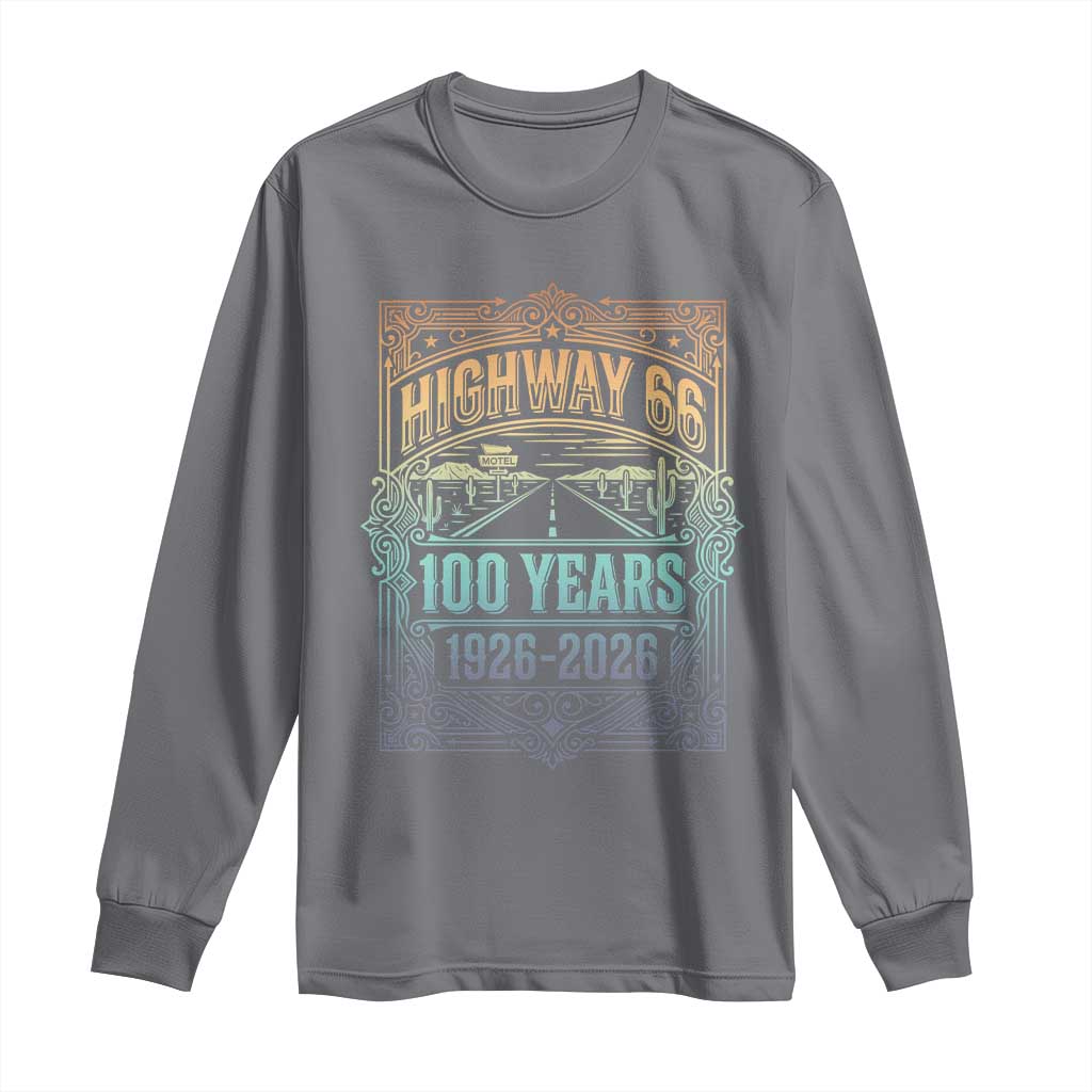 America Highway 66 100 Years Centennial 1926-2026 Long Sleeve Shirt Retro Desert Horizon The Mother Road Colorful Graphic TS02 Charcoal Print Your Wear