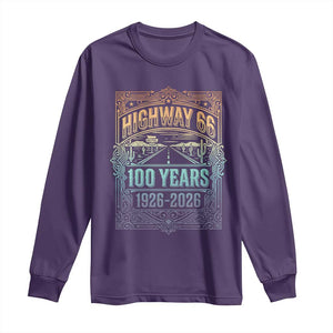 America Highway 66 100 Years Centennial 1926-2026 Long Sleeve Shirt Retro Desert Horizon The Mother Road Colorful Graphic TS02 Purple Print Your Wear