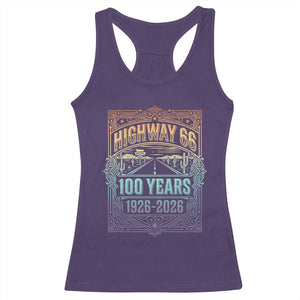 America Highway 66 100 Years Centennial 1926-2026 Racerback Tank Top Retro Desert Horizon The Mother Road Colorful Graphic TS02 Purple Print Your Wear
