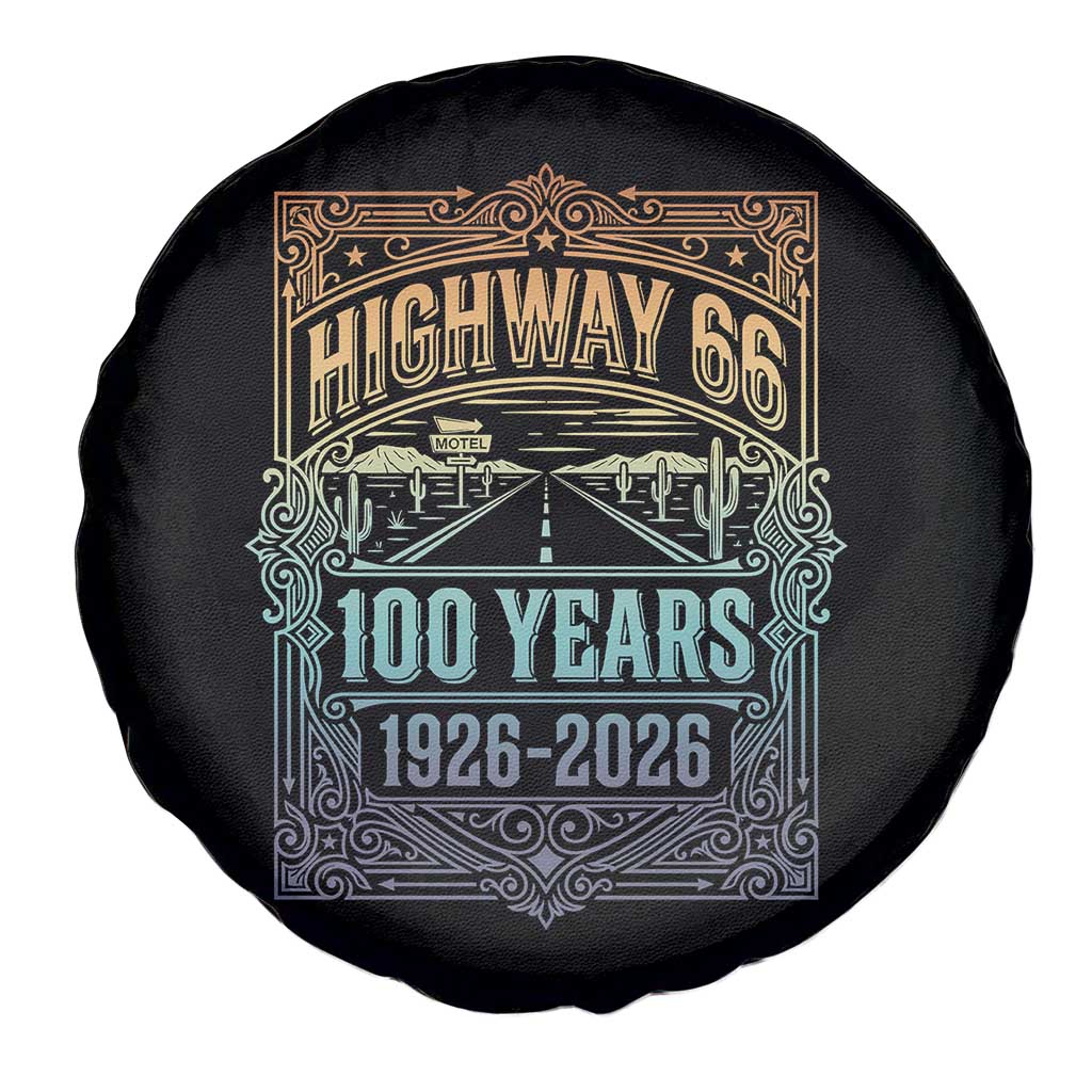 America Highway 66 100 Years Centennial 1926-2026 Spare Tire Cover Retro Desert Horizon The Mother Road Colorful Graphic TS02 Print Your Wear