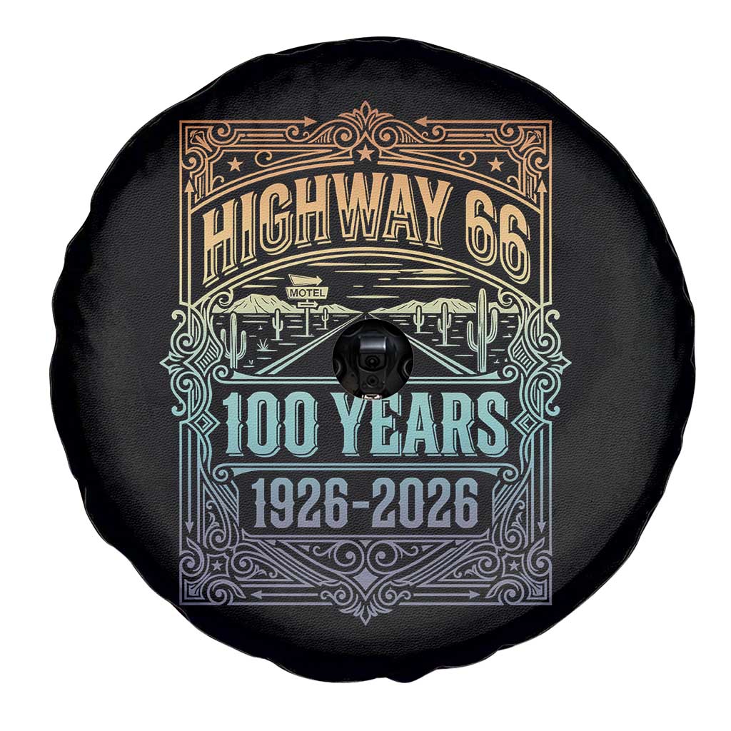 America Highway 66 100 Years Centennial 1926-2026 Spare Tire Cover Retro Desert Horizon The Mother Road Colorful Graphic TS02 Print Your Wear