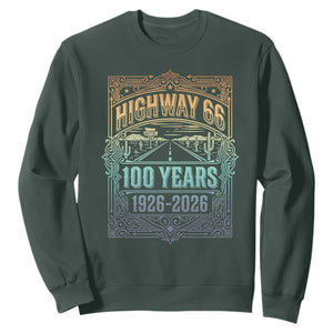 America Highway 66 100 Years Centennial 1926-2026 Sweatshirt Retro Desert Horizon The Mother Road Colorful Graphic TS02 Dark Forest Green Print Your Wear