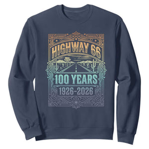 America Highway 66 100 Years Centennial 1926-2026 Sweatshirt Retro Desert Horizon The Mother Road Colorful Graphic TS02 Navy Print Your Wear