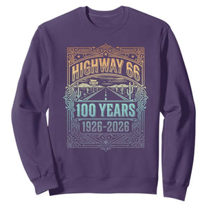 America Highway 66 100 Years Centennial 1926-2026 Sweatshirt Retro Desert Horizon The Mother Road Colorful Graphic TS02 Purple Print Your Wear