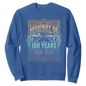 America Highway 66 100 Years Centennial 1926-2026 Sweatshirt Retro Desert Horizon The Mother Road Colorful Graphic TS02 Royal Blue Print Your Wear